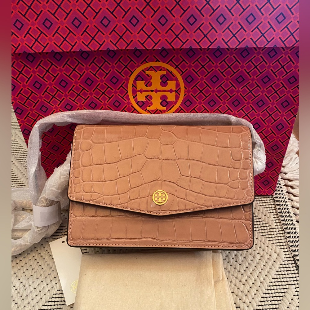 Tory Burch Robinson Croc-Embossed Mini Shoulder Bag